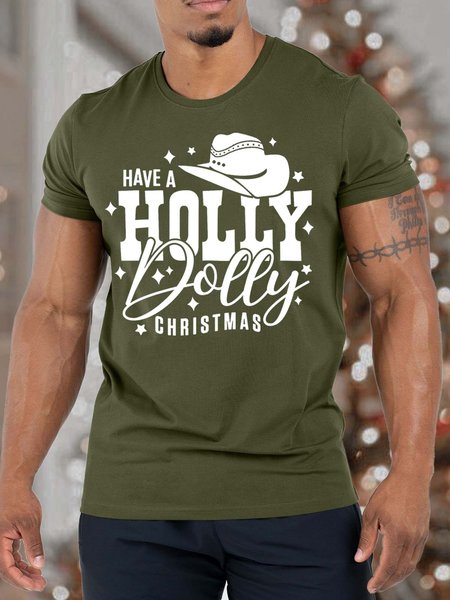 

Men’s Have A Holly Dolly Christmas Fit Casual T-Shirt, Army green, T-shirts