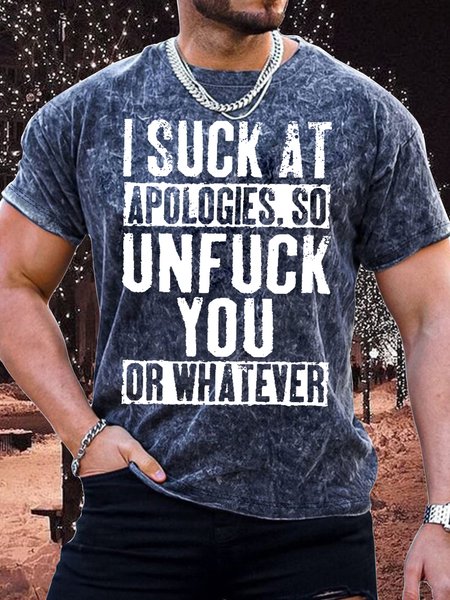 

Men's I Suck At Apologies So Funny Graphic Print Text Letters Casual T-Shirt, Dark blue, T-shirts