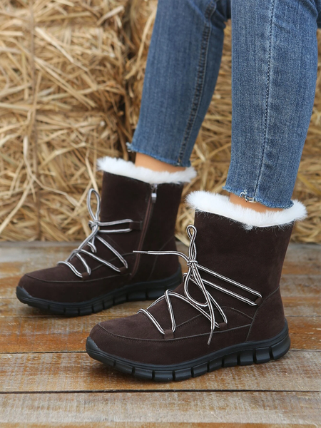 

Plus Size Lace Up Design Side Zip Warm Lined Snow Boots, Coffee, Boots