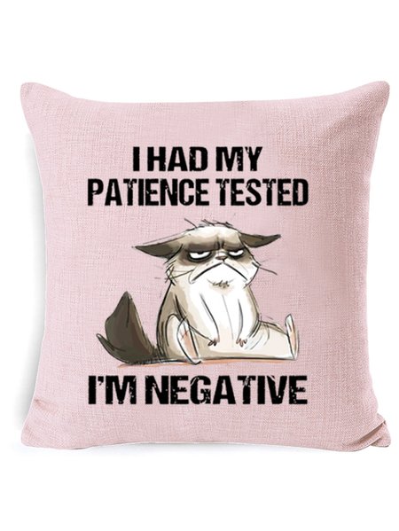 

Womens I Had My Patience Tested I'm Negative Cat Funny Sarcasm Pillow Covers 18x18 Decorations for Home, Pink, Home
