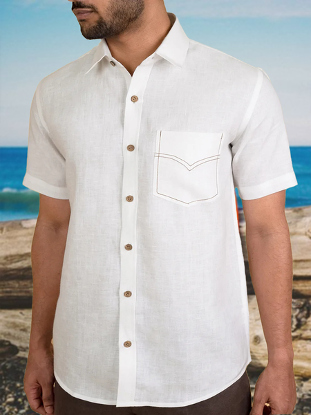 

Cotton And Linen Short Sleeve Casual Shirt, As picture, Men Shirts