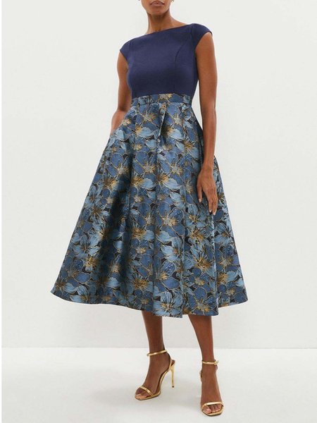 

Elegant Crew Neck Dress & Party Dress, Blue, Midi Dresses