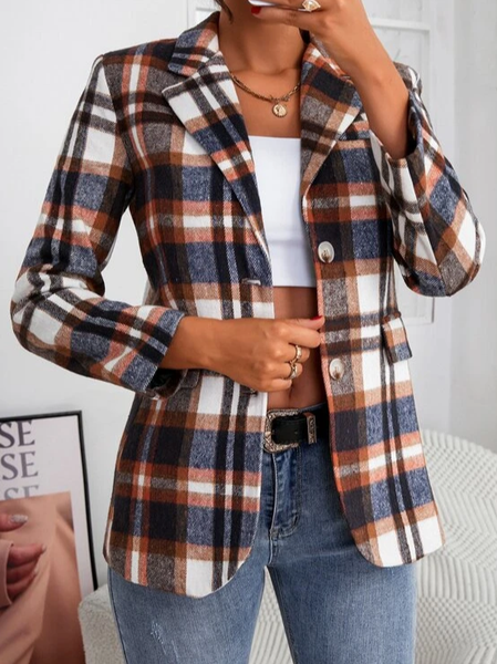 

Woolen V Neck Loose Casual Coat, Multicolor, Blazers