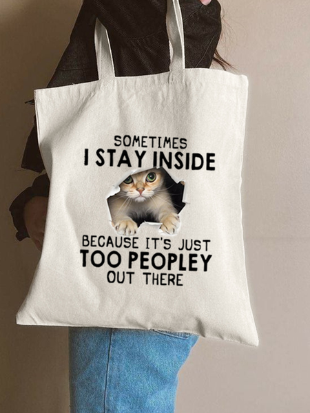 

Cute Cat With Big Eyes Printed Shopping Tote, White, Bags