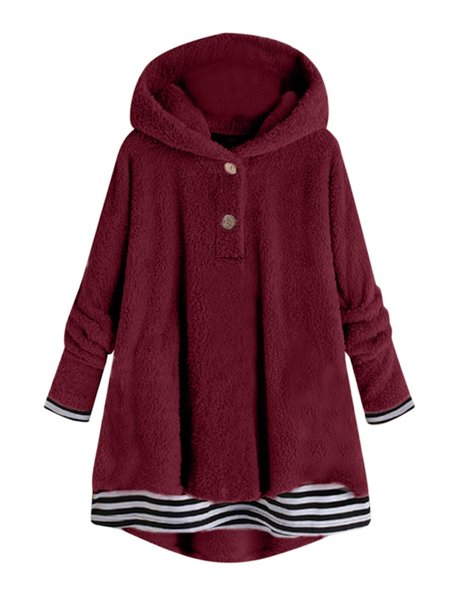 

Fluff/Granular fleece fabric Plain Split Joint Striped Regular Fit Casual Sweatshirt, Red, Hoodies & Sweatshirts