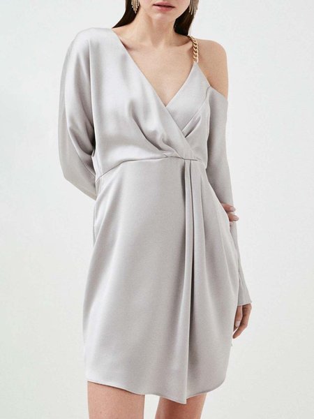 

Plain Cold Shoulder Elegant Satin Dress & Party Dress, Gray, Mini Dresses