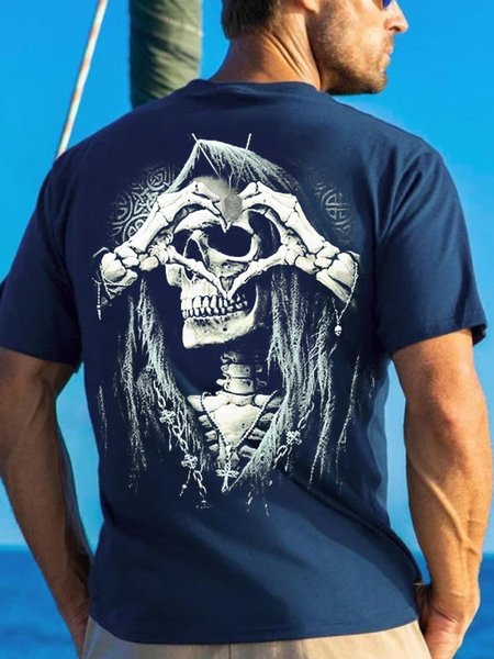 

Men's Valentine Skull Hearts Funny Graphic Print Loose Cotton Casual T-Shirt, Purplish blue, T-shirts