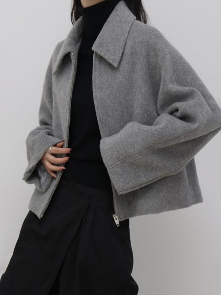 

Simple Loose Plain Shawl Collar Jacket, Gray, Jackets