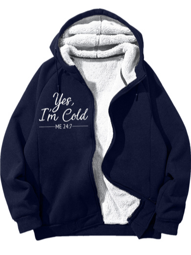 

Men's Yes I Am Cold Me 24:7 Funny Graphic Print Text Letters Hoodie Zip Up Sweatshirt Warm Jacket, Dark blue, Hoodies&Sweatshirts
