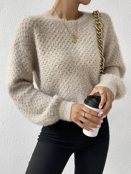 

Plain Casual Wool/Knitting Regular Fit Sweater, Apricot, Sweaters & Cardigans