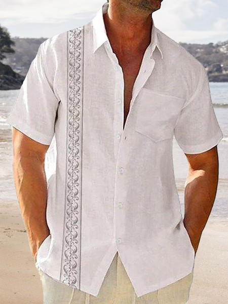 

Striped Short Sleeve Bowling Shirt, As picture, Men Shirts