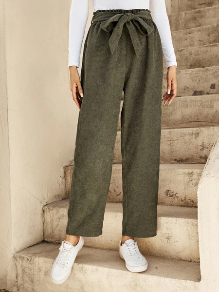 

Boho Loose Plain Casual Pants, Green, Pants
