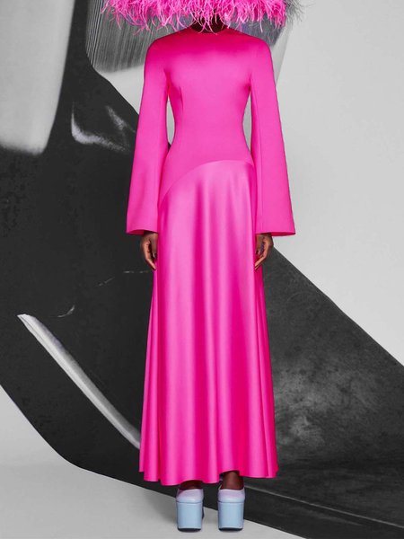 

Crew Neck Elegant Regular Fit Plain Dress & Party Dress, Pink, Maxi Dresses