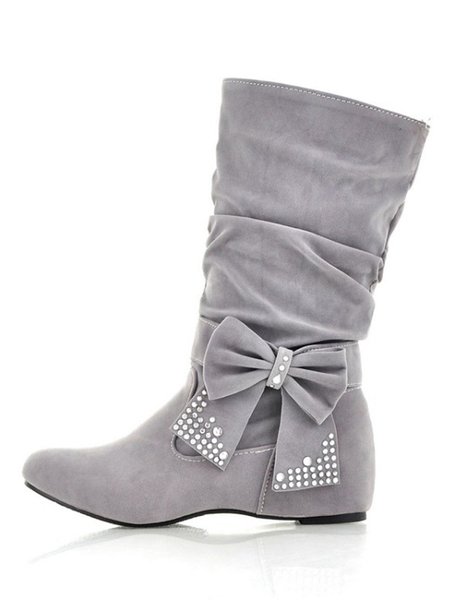 

Rhinestone Bow Decoration Heightening Boots, Gray, Boots
