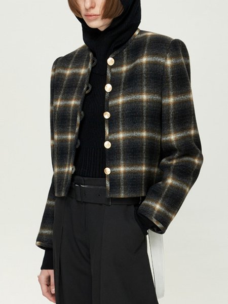 

Urban Loose Crew Neck Plaid Long sleeve Jacket, As picture, Jackets