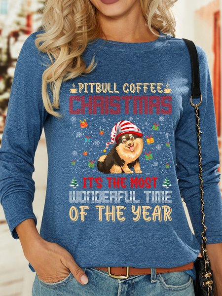 

Lilicloth X Jessanjony Pitbull Coffee Christmas Womens Top, Blue, Long sleeves