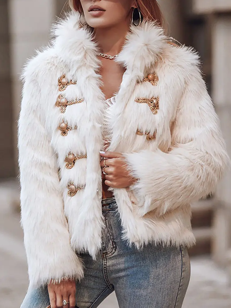 

Urban Loose Teddy Stand Collar Long sleeve Jacket, White, Others