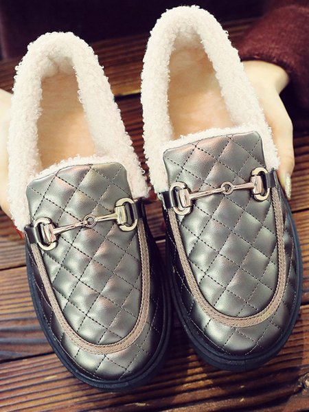 

Faux Fur Thermal Flats With Metal Buttons, Golden, Flats