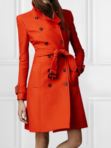 

Urban Regular Fit Lapel Collar Plain Long Sleeve Overcoat, Orange red, Coats