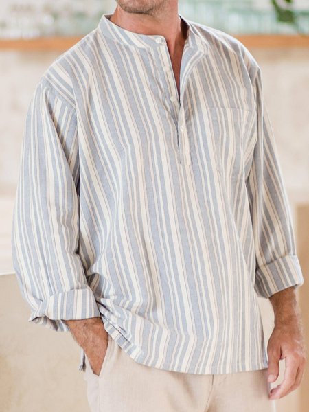 

Striped Chest Pocket Long Sleeve Shirt, Gray, Long Sleeve Shirts