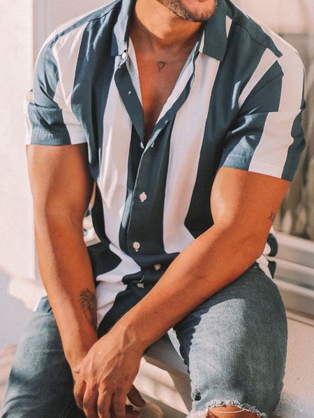 

Striped Short Sleeve Casual Shirt, As picture, Men Shirts