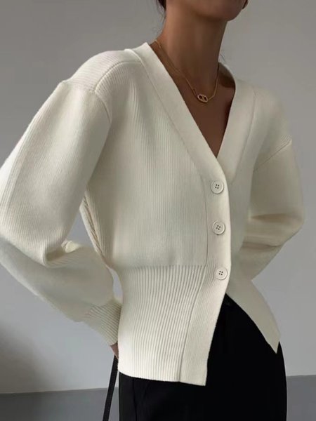 

Plain Casual Wool/Knitting Regular Fit Sweater Coat, White, Cardigans
