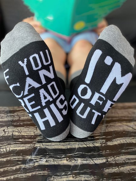 

If You Can Read This I'm Off Duty Monogram Socks Fun Funny Everyday Accessories, Black, Socks