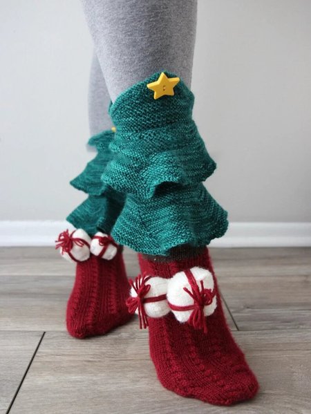 

Christmas Tree Gift Pattern Cotton Socks Floor Socks Autumn Winter Warmth Thickening Accessories, Wine red, Socks