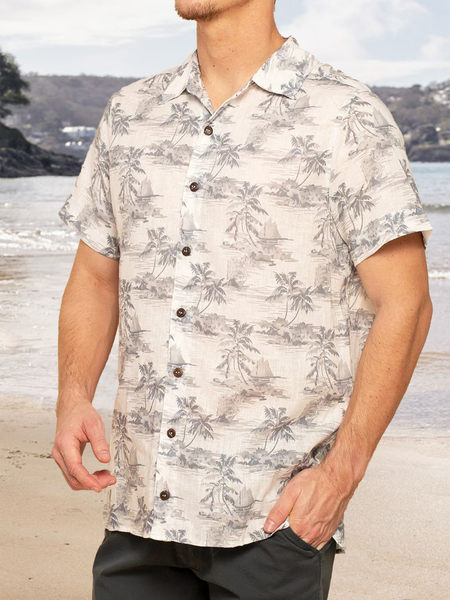 

Tropical Floral Short Sleeve Resort Shirt, As picture, Men Shirts