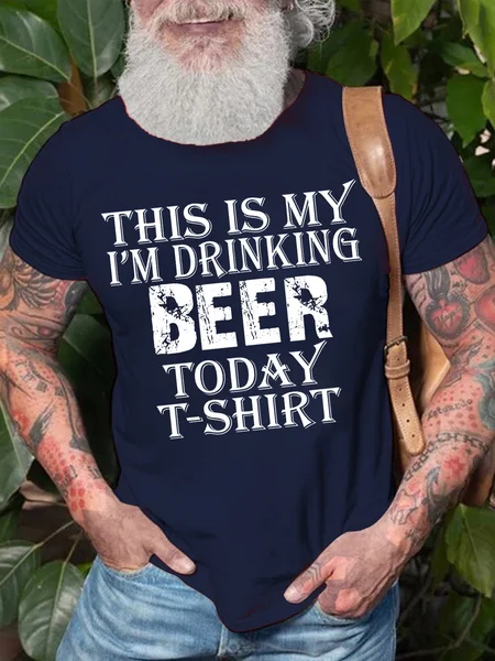 

Men's This Is My I Am Drinking Beer Today T Shirt Funny Graphic Print Text Letters Casual Loose Cotton T-Shirt, Purplish blue, T-shirts