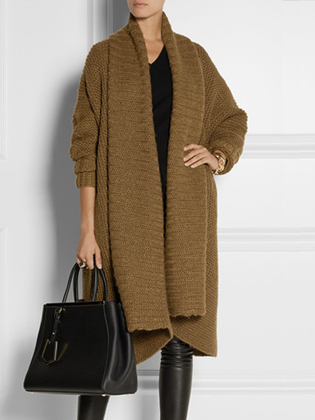 

Plain Loose Urban V Neck Long sleeve Sweater Coat, As picture, Cardigans