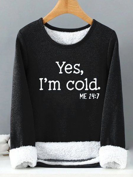 

Women Yes I am Cold Text Letters Winter Warm Plush Lined Pullover Hooded Sweatshirt, Black, Hoodies & Sweatshirts