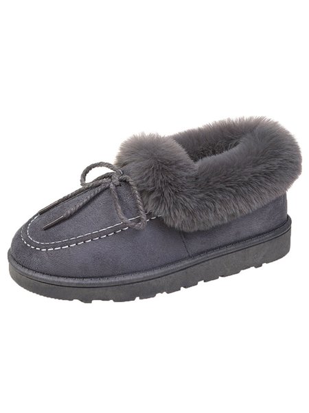 

Plush Warm Snow Boots Bow Flats, Gray, Boots