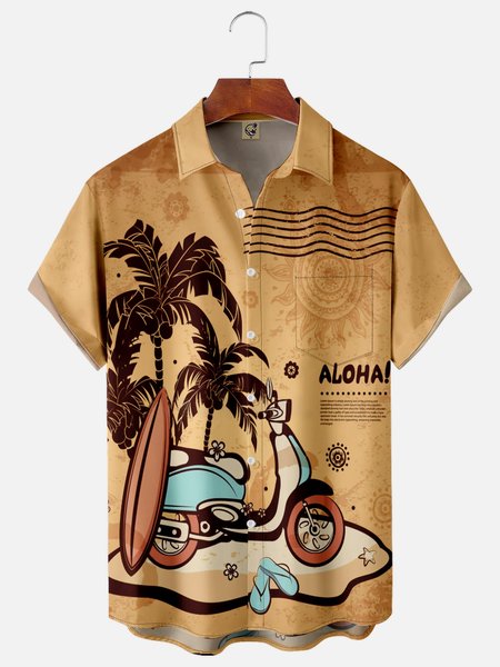 

Coconut Tree Chest Pocket Short Sleeve Hawaiian Shirt, Khaki, Men Shirts