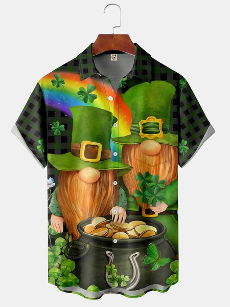 

St. Patrick's Day Chest Pocket Short Sleeve Shirt, Green, Short Sleeve Shirts