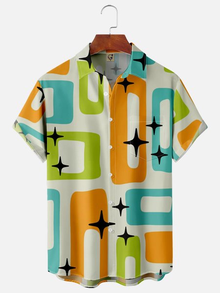 

Geometry Chest Pocket Short Sleeve Casual Shirt, White, Men Shirts