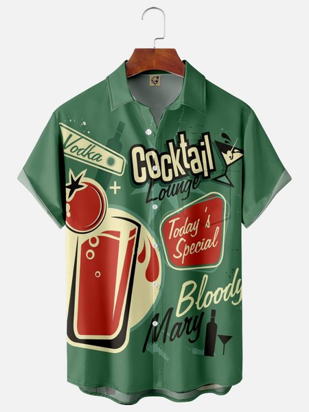 

Cocktail Chest Pocket Short Sleeve Hawaiian Shirt, Green, Men Shirts