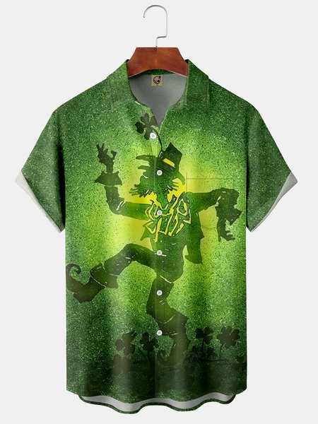 

St. Patrick's Day Chest Pocket Short Sleeve Shirt, Green, Men Shirts