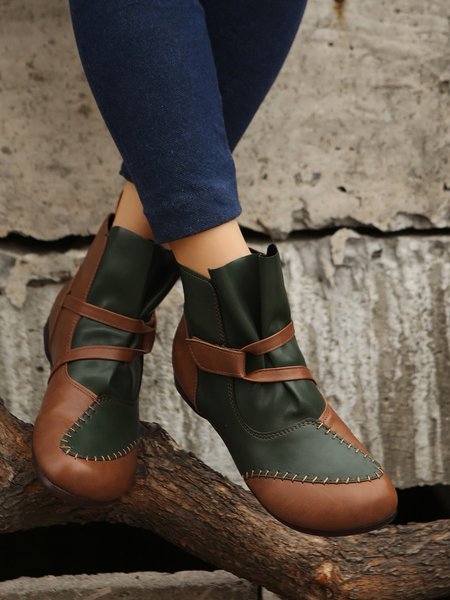 

Color Block Two Tone Hook-and-loop Fastener Boots, Green, Boots