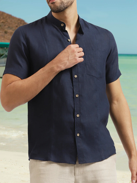 

Cotton And Linen Short Sleeved Casual Shirt, As picture, Men Shirts