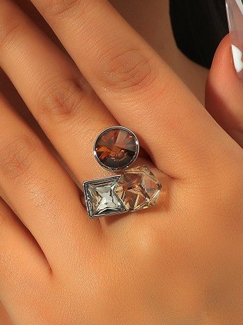 

Contrasting Crystal Geometric Rings Casual Everyday Jewelry, Silver, Rings