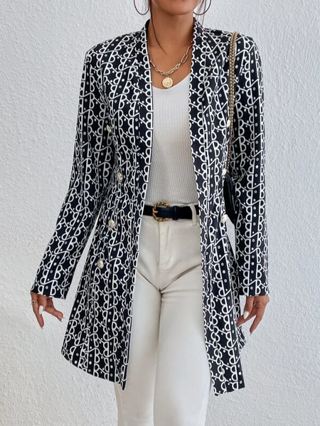 

Wrap Casual Loose Geometric Coat, Black-white, Jackets