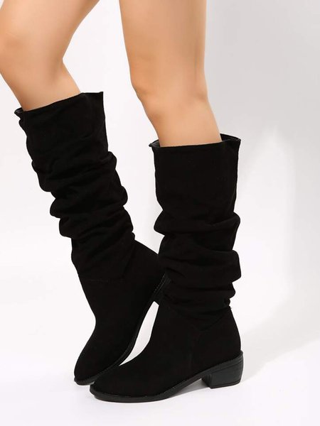 

Plain Faux Suede Warm Lined Slip On Slouchy Boots, Black, Boots