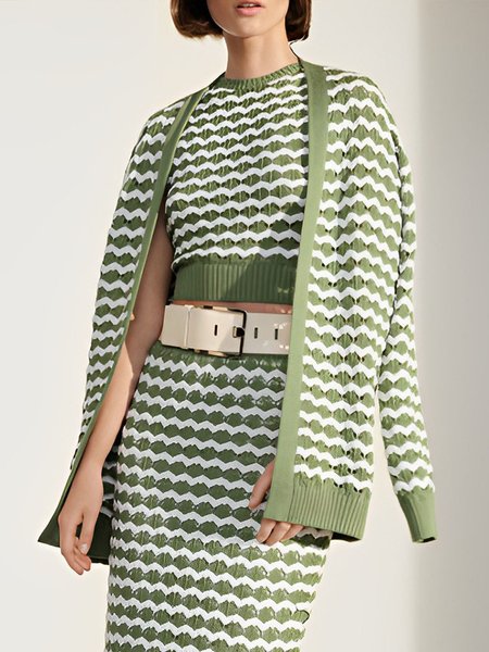 

Color Block Long Sleeve Sweater Cardigan, Green, Cardigans
