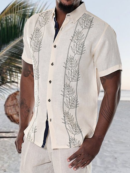 

Leaf Short Sleeve Guayabella Shirt, White, Men Shirts
