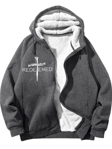 

Men's Redeemed Religion Funny Graphic Print Text Letters Hoodie Zip Up Sweatshirt Warm Jacket, Deep gray, Hoodies&Sweatshirts