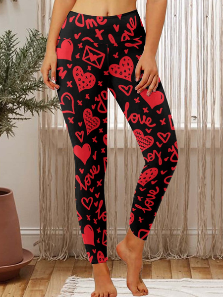 

Valentines Day Love Heart Letter Womens Tummy Control Legging, As picture, Leggings