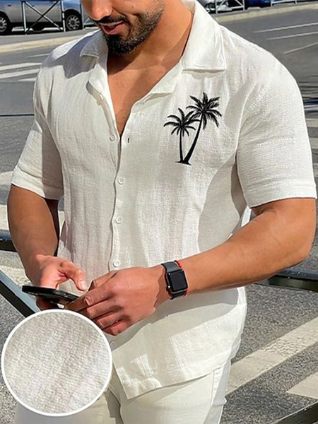 

Coconut Tree Short Sleeve Resort Shirt, As picture, Men Shirts