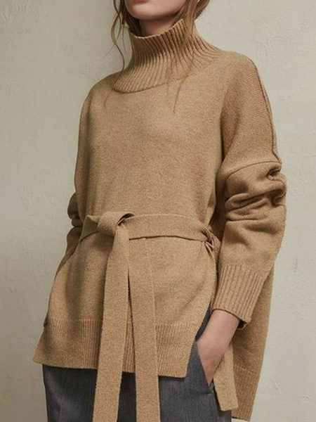 

Elegant Plain Wool/Knitting Sweater, Camel, Pullovers