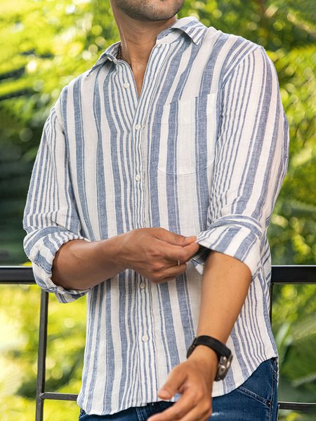 

Striped Chest Pocket Long Sleeve Shirt, Blue, Long Sleeve Shirts